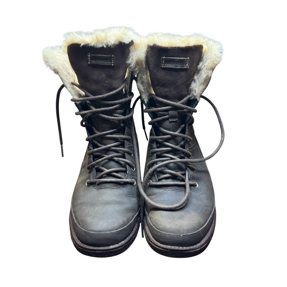 Merrell Boots Womens Size 8 Brown Leather Faux Fur Waterproof Winter J99074